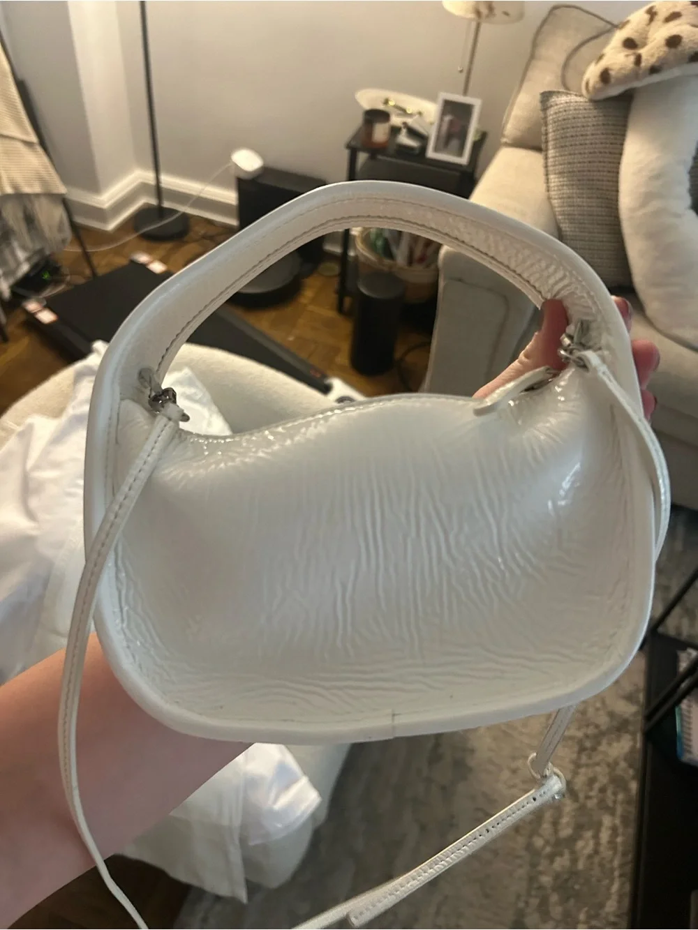 STAUD Cream Mini Croissant Shoulder Bag